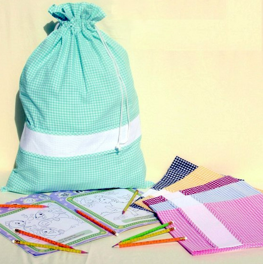 Sacchetto Asilo Grande Personalizzato con Nome - Quadretto Piccolo - Colori Vari