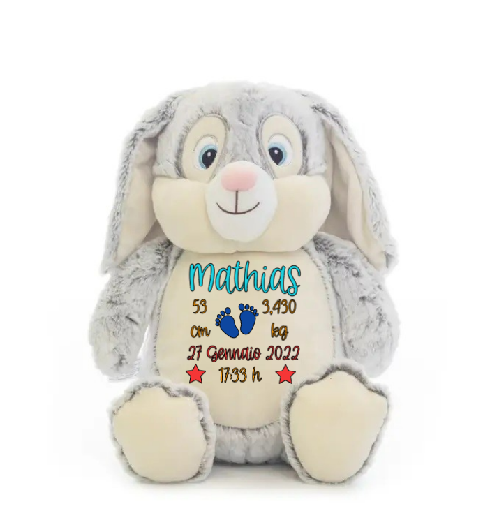 Peluche Coniglietto Grigio Personalizzabile - Fili e Stelle