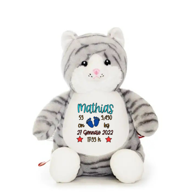 Peluche Gatto Grigio Personalizzabile - Fili e Stelle
