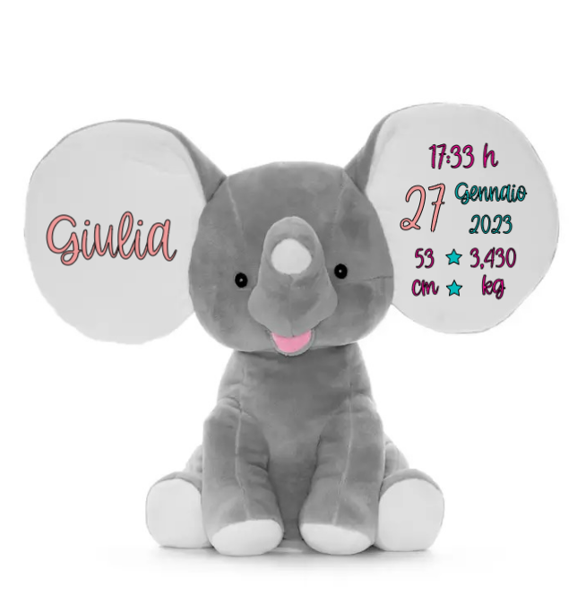 Peluche Elefante Dumbo Grigio Personalizzabile - Fili e Stelle