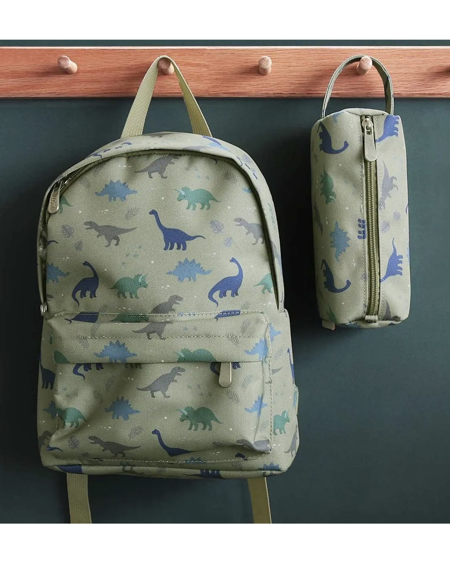 Zainetto Dinosauri - 22x30x10 cm - Verde - Personalizzabile con Nome - Fili e Stelle