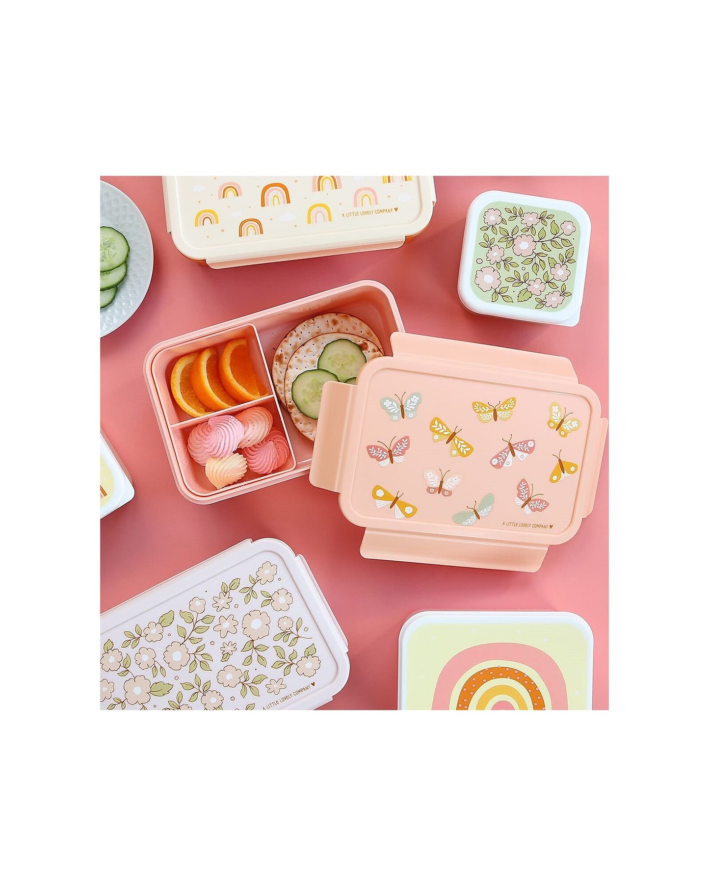 Porta Pranzo Bento - Farfalle - con Scomparti Estraibili - Personalizzabile - Fili e Stelle