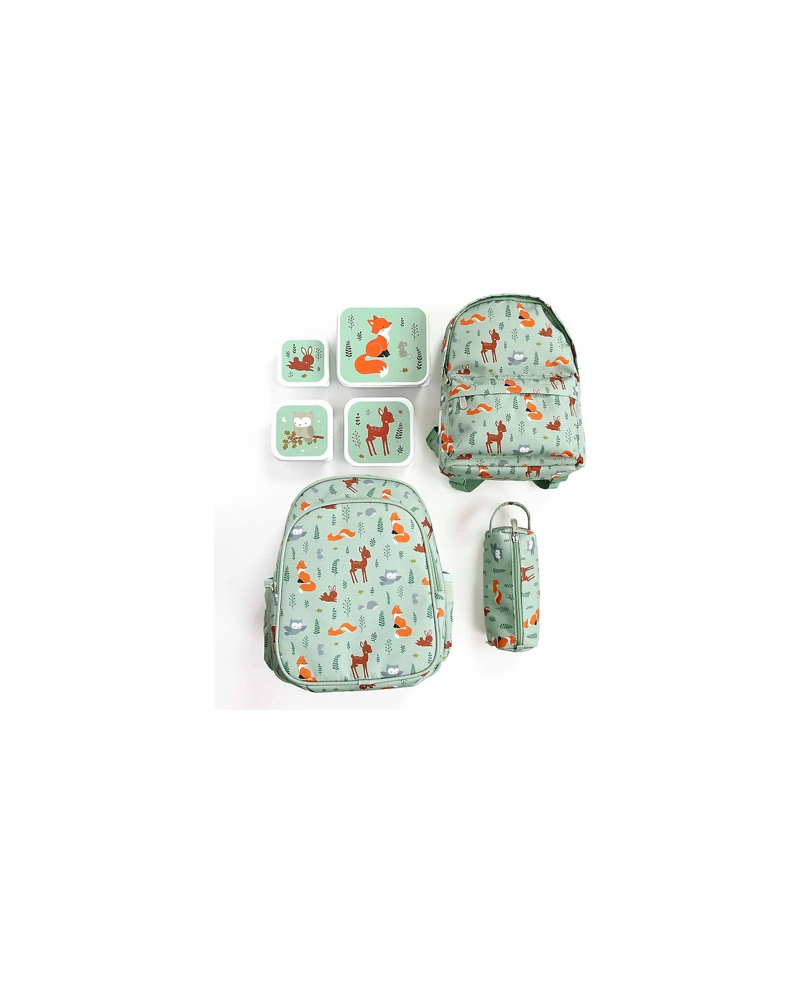 Set di Contenitori Porta Pranzo e Porta Merenda - Amici della Foresta - Personalizzabili con Nome - Fili e Stelle