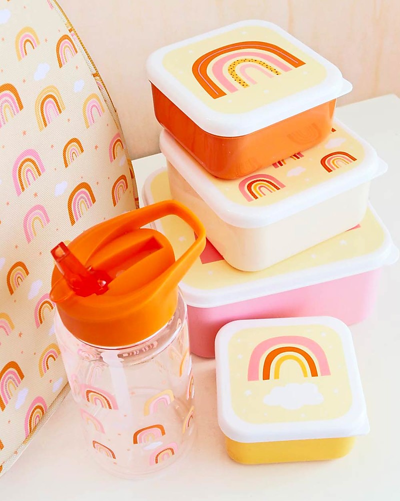 Set di Contenitori Porta Pranzo e Porta Merenda - Arcobaleni - Personalizzabili con Nome