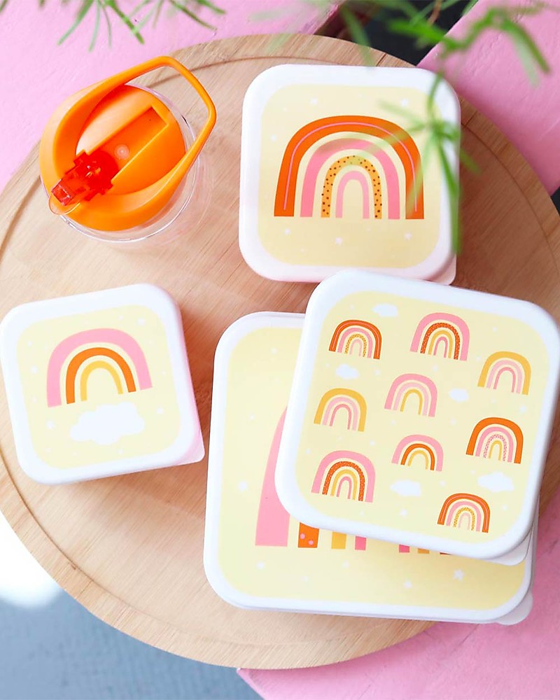 Set di Contenitori Porta Pranzo e Porta Merenda - Arcobaleni - Personalizzabili con Nome