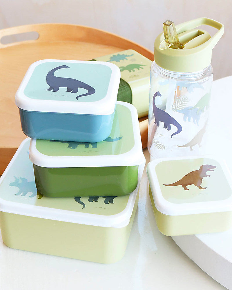 Set di Contenitori Porta Pranzo e Porta Merenda - Dinosauri - Personalizzabili con Nome - Fili e Stelle