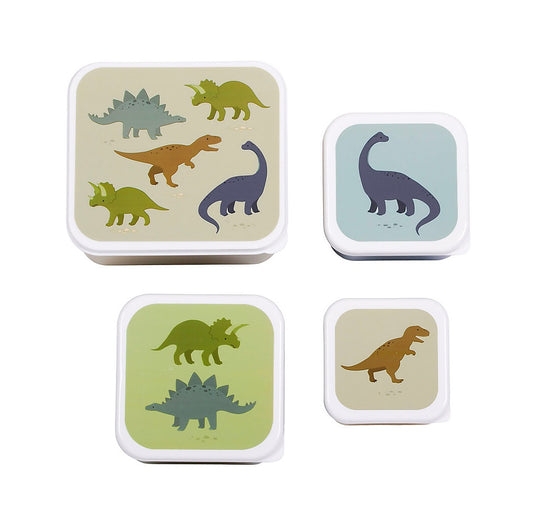 Set di Contenitori Porta Pranzo e Porta Merenda - Dinosauri - Personalizzabili con Nome - Fili e Stelle