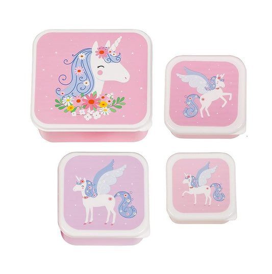 Set di Contenitori Porta Pranzo e Porta Merenda - Unicorno - Personalizzabili con Nome - Fili e Stelle