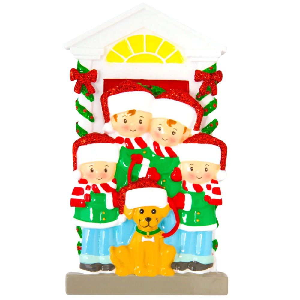 Addobbo Natalizio in Ceramica - Famiglia di 4 persone con cane - Personalizzato con Nome