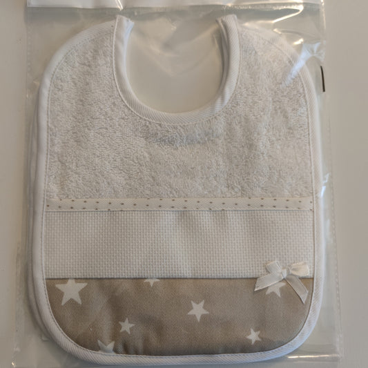 Bavaglia Piquet Millerighe e Spugna con Inserto in Tela Aida - Colori Vari - Personalizzabile con Nome - Fili e Stelle