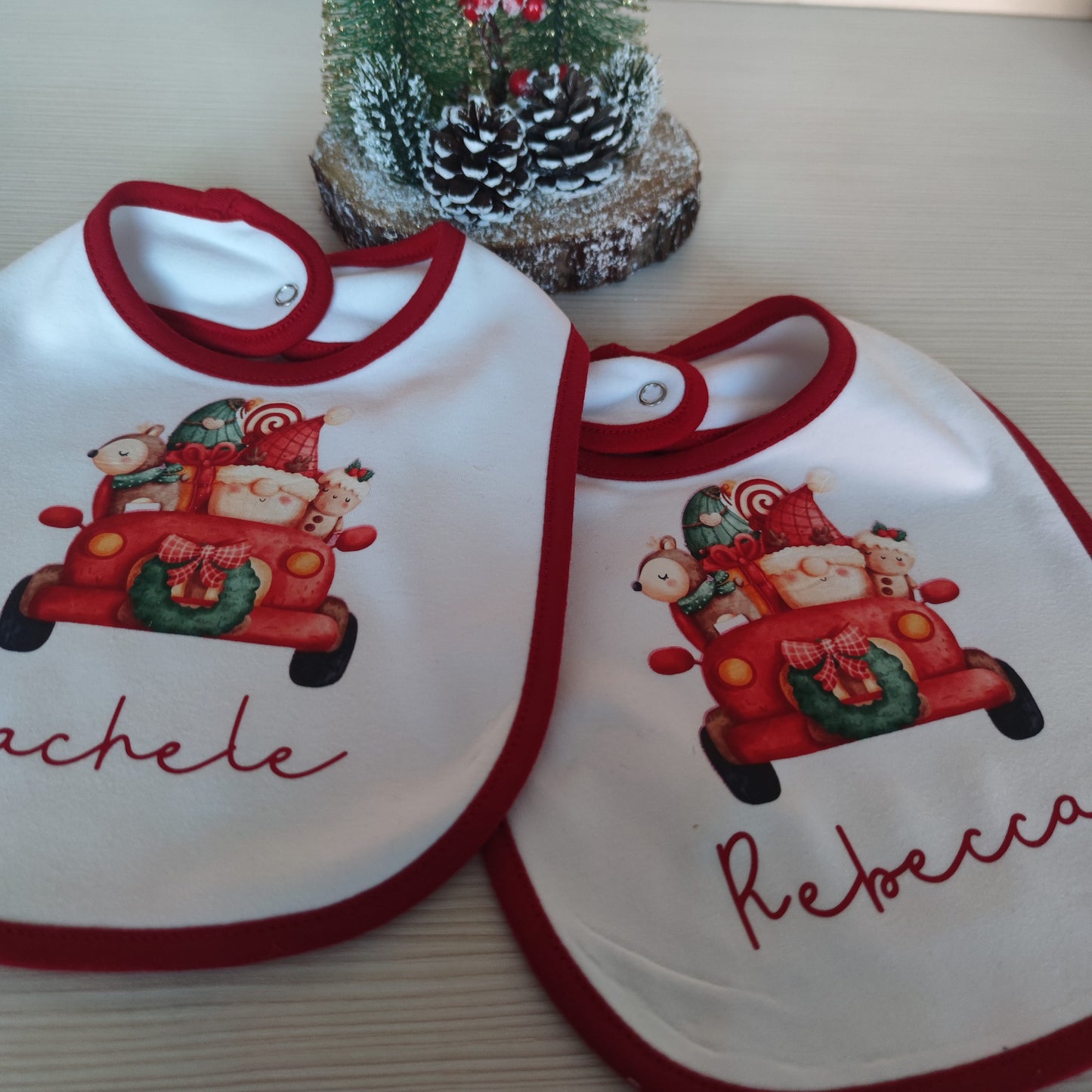 Bavaglino Natalizio in Cotone - Personalizzato con Disegno e Nome