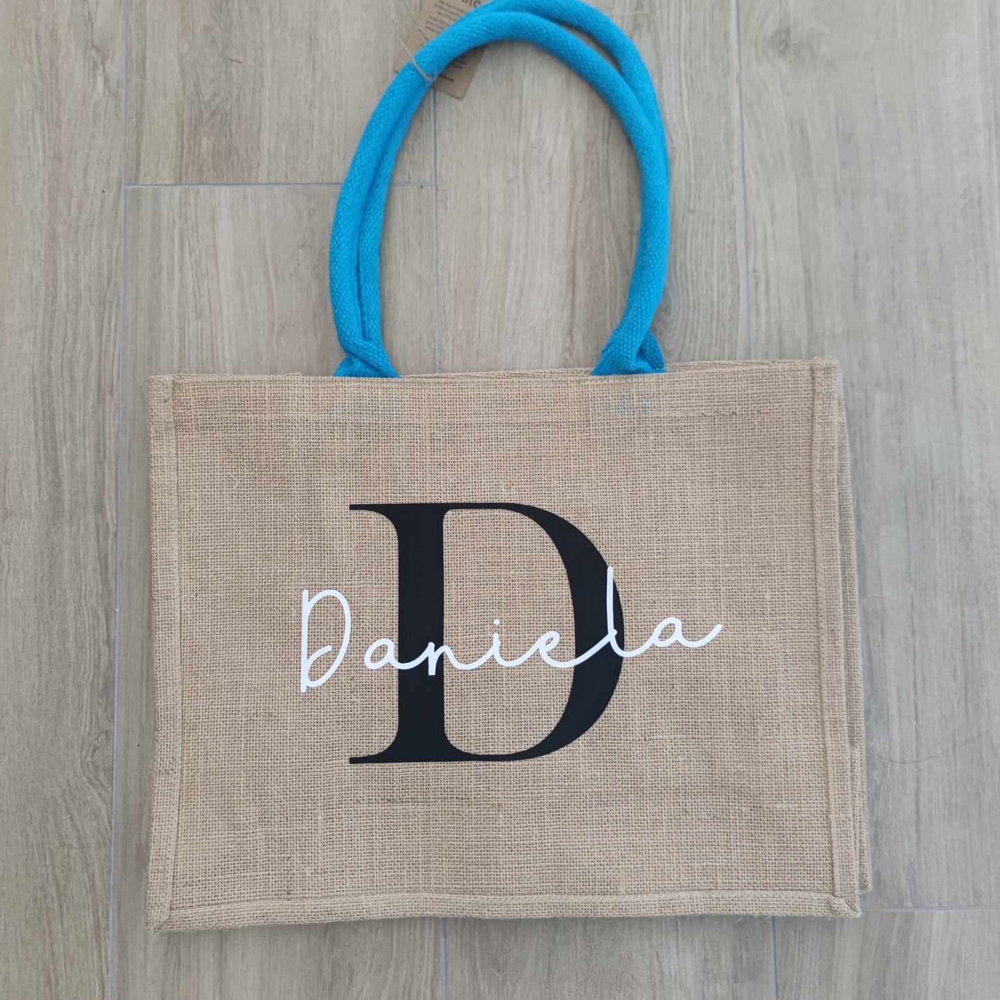 Borsa Juta Classic Manici Azzurri Personalizzabile - Fili e Stelle