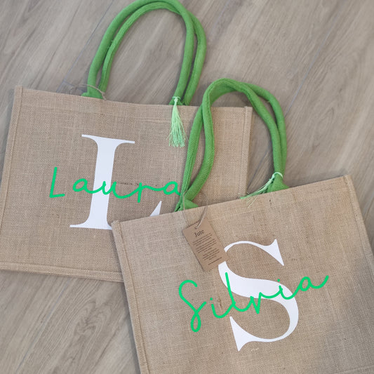 Borsa Juta Classic Manici Lime Personalizzabile - Fili e Stelle
