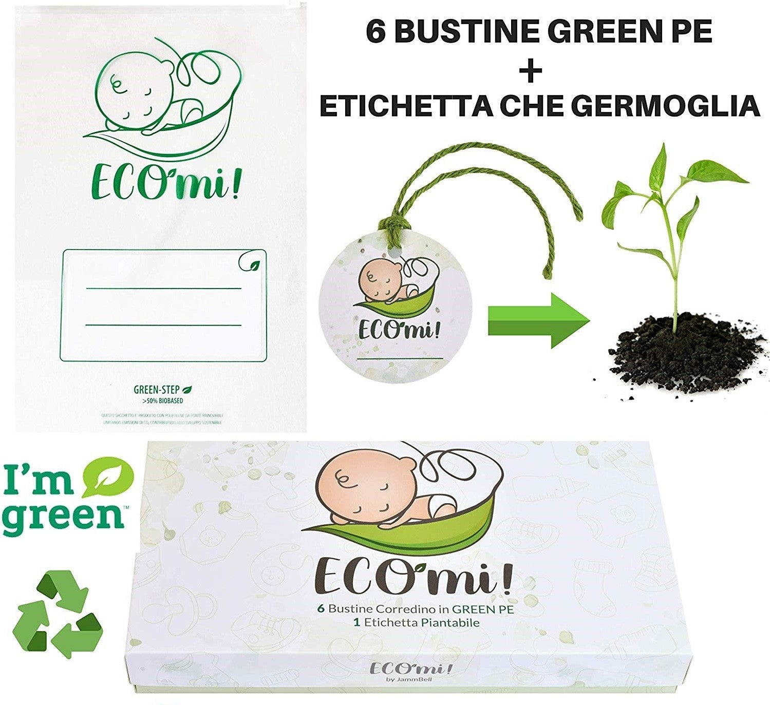 Buste Corredino Neonato Ospedale in Green PE - 6 pezzi - Fili e Stelle