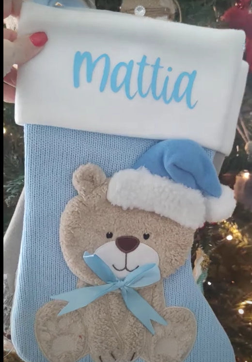 Calza della Befana Peluche Orsetto Azzurro - Personalizzabile