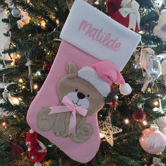 Calza della Befana Peluche Orsetto Rosa - Personalizzata