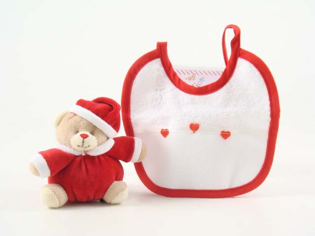 Confezione Regalo con Orsetto Rosso e Bavaglia Personalizzati con Nome - Fili e Stelle