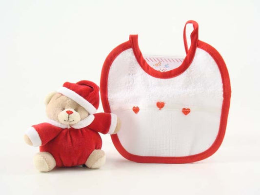 Confezione Regalo con Orsetto Rosso e Bavaglia Personalizzati con Nome - Fili e Stelle