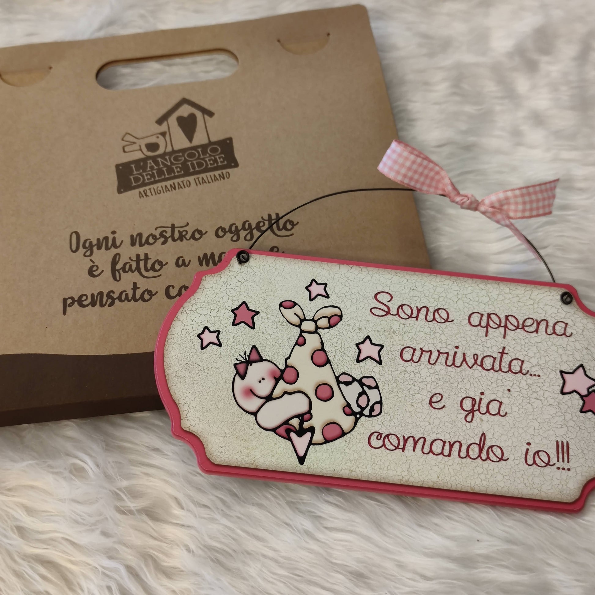 Targa con Ferretto Sono arrivata - Fili e Stelle