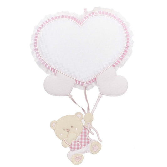 Fiocco Nascita Cuore e Orsetti Personalizzato con Nome - Rosa - Fili e Stelle