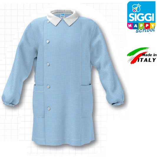 Grembiule Asilo Siggi Senza Disegno Personalizzato con Nome - Apertura laterale - Azzurro - Fili e Stelle