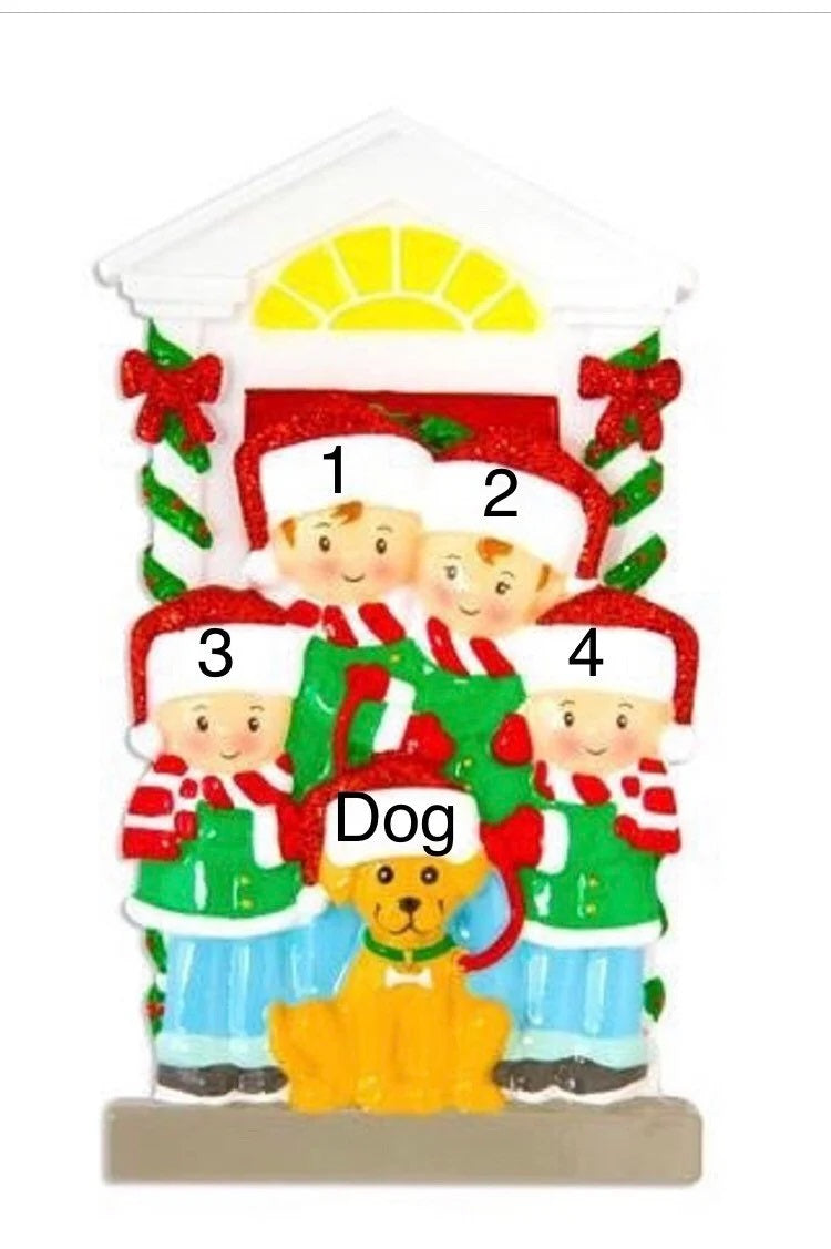 Addobbo Natalizio in Ceramica - Famiglia di 4 persone con cane - Personalizzato con Nome