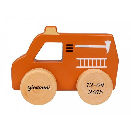 Macchinina di Legno 11 cm - Pompieri - Personalizzata - Fili e Stelle