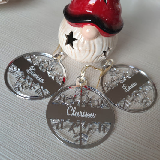 Medaglione Pallina Fiocco di Neve - Argento - Personalizzato con Nome