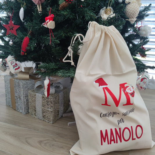 Sacco Regali di Natale Personalizzato con Nome e Disegno