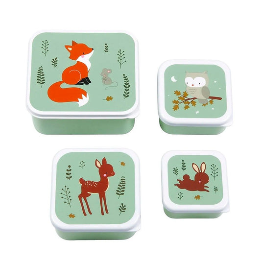 Set di Contenitori Porta Pranzo e Porta Merenda - Amici della Foresta - Personalizzabili con Nome - Fili e Stelle