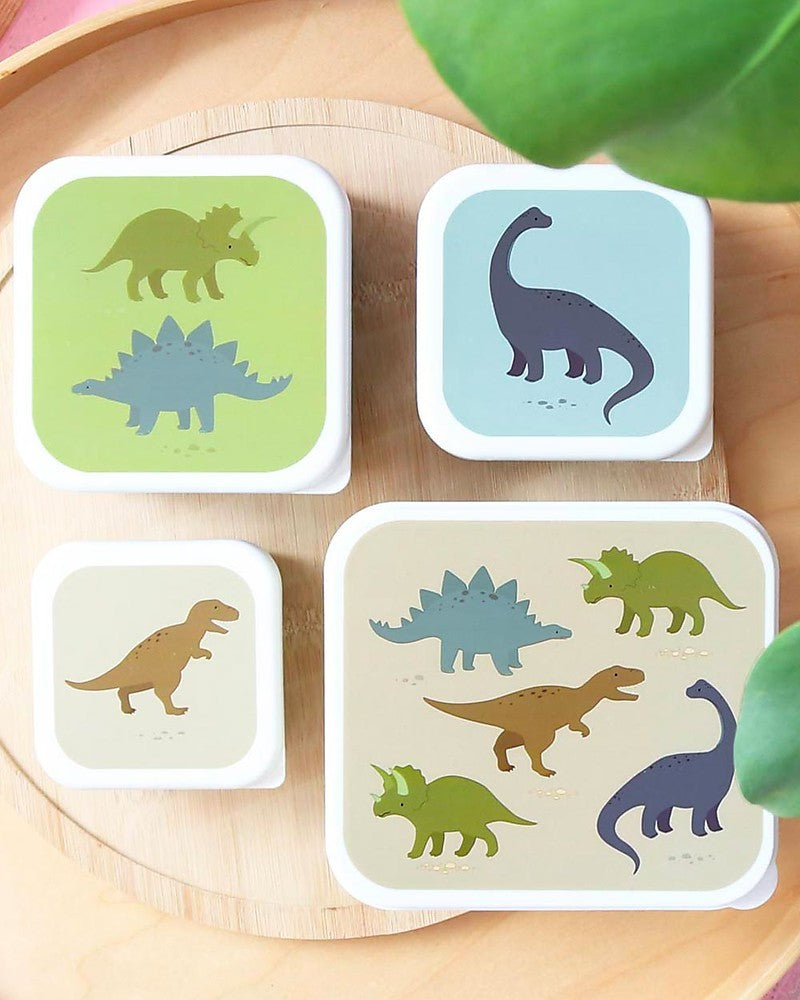 Set di Contenitori Porta Pranzo e Porta Merenda - Dinosauri - Personalizzabili con Nome - Fili e Stelle